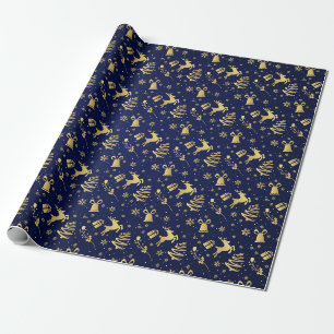 Papier Cadeau Élégant cadeau Motif de Noël bleu et or