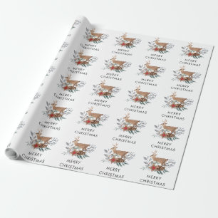 Papier Cadeau Élégant Cerf Aquarelle de Noël Férié