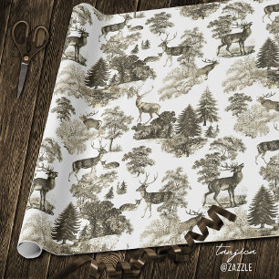 Papier Cadeau Elégant cerf sépia beige Vintage dans le bois