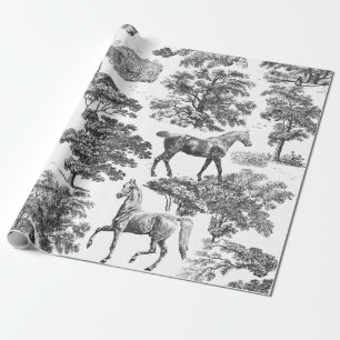 Papier Cadeau Elégant Cheval blanc noir Vintage dans la toile Wo