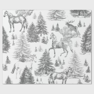 Papier Cadeau Elégant Cheval Blanc Vintage en Toile de Bois de N