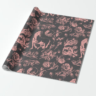 Papier Cadeau Élégant Cheval rose Vintage motif floral