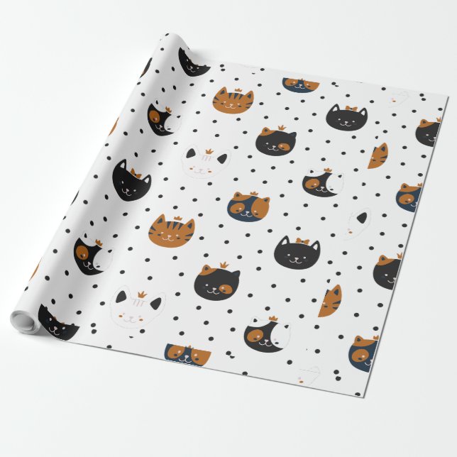Papier Cadeau Élégant Chic Chat Motifs (Déroulé)