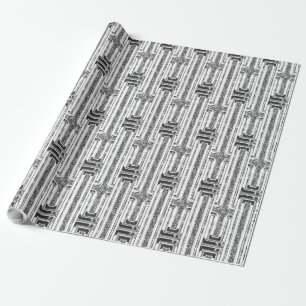 Papier Cadeau Élégant Chic Faux Gris Argenté Motif Blanc