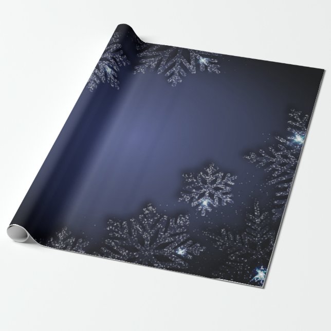 Papier Cadeau Élégant chic flocon de neige bleu de fêtes (Déroulé)