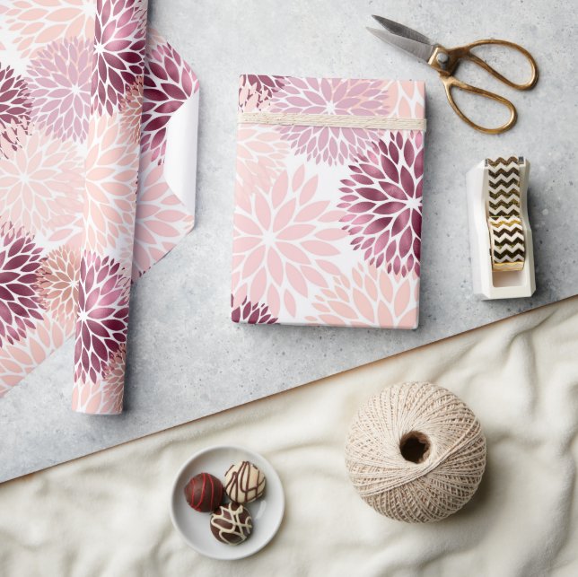 Papier Cadeau Élégant Chic Floral Rose (Artisanat)
