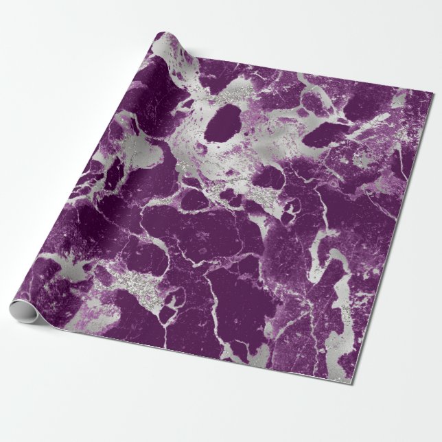 Papier Cadeau Élégant Chic Motif Abstrait Violet Pourpre (Déroulé)