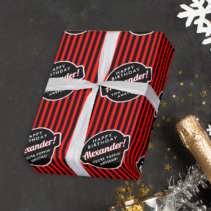 Papier Cadeau Élégant Chic Motif rayé noir et rouge de pop-corn