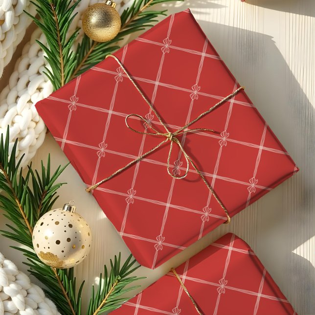 Papier Cadeau Élégant Chic Noël Bow & Ribbon Motif Rouge (Elegant Chic Christmas Bow & Ribbon Pattern Red Wrapping Paper)