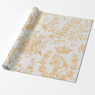 Papier Cadeau Elégant Chic Or Beige Equestre Toile Florale