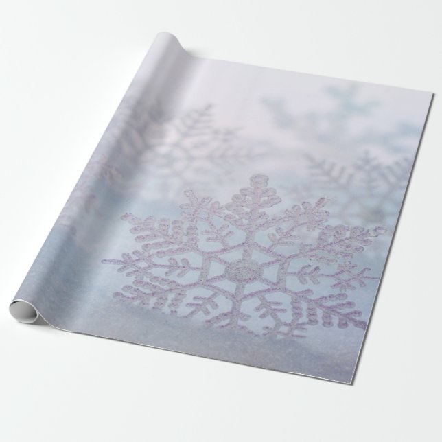 Papier Cadeau Élégant Chic Silver Snowflakes vacances (Déroulé)