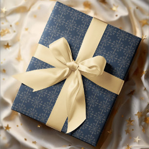 Papier Cadeau Élégant Classique Vacances de Noël Bleu Marine Emb