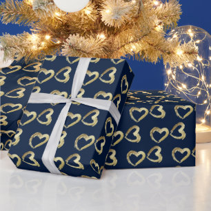 Papier Cadeau Elégant coeur d'or sur la Marine bleu foncé