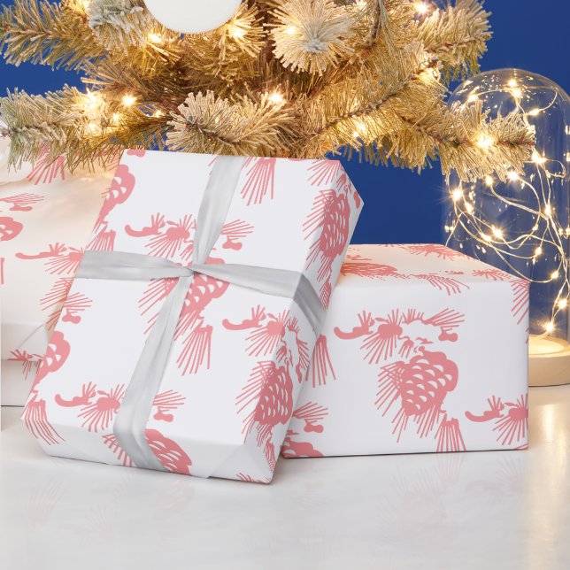 Papier Cadeau Élégant cônes de pin rose élégant sur blanc (Vacances)
