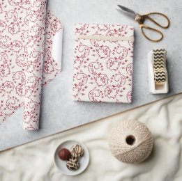 Papier Cadeau Élégant Crème Rouge Botanique Vigne à Motifs