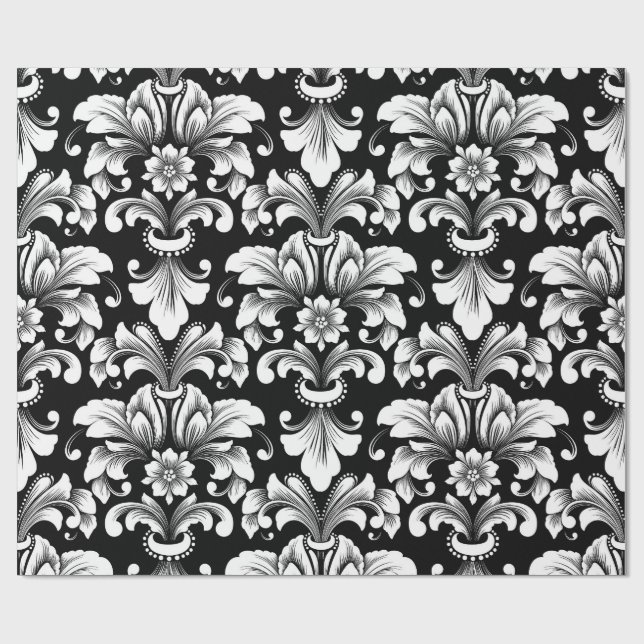 Papier Cadeau Elegant Damask black and white wrapping paper roll (Plat)