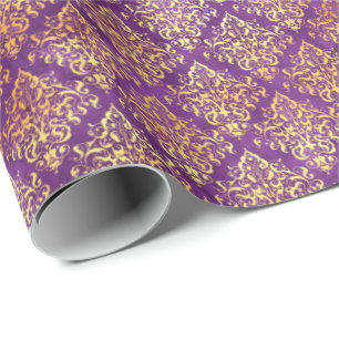 Papier Cadeau Elégant Damask Halloween Spell Gold Purple Motif