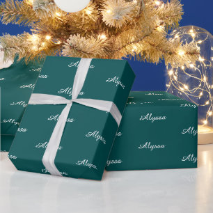 Papier Cadeau Elegant Dark Turquoise script personnalisé nom tex