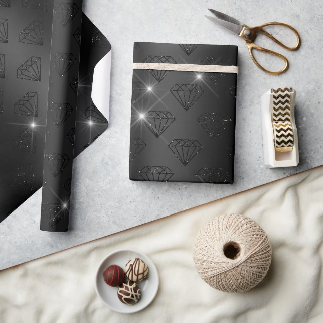 Papier Cadeau Élégant Diamant Noir Mariage Fiançailles Étincelan (Artisanat)