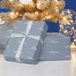 Papier Cadeau Elegant Dusty bleu script personnalisé nom chic