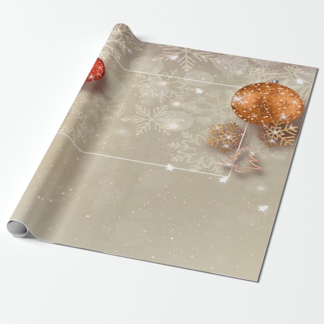 Papier Cadeau Élégant Élégant Snowflakes, Christmas Balls Holida (Déroulé)