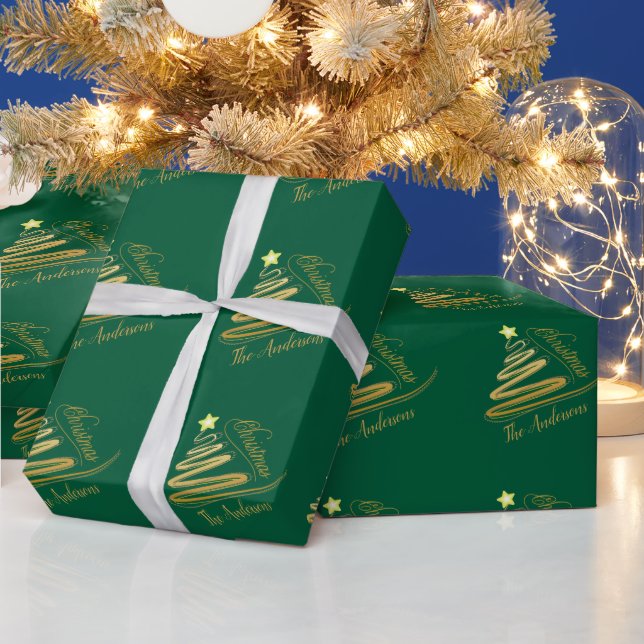 Papier Cadeau Élégant Emerald Green Gold Foil sapin de Noël (Vacances)
