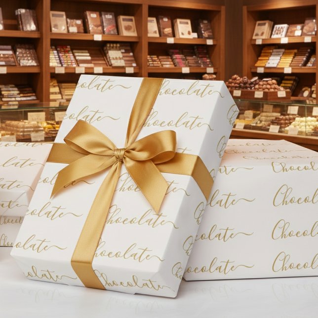 Papier Cadeau Élégant Entreprise de Chocolat en écriture dorée b (Créateur téléchargé)