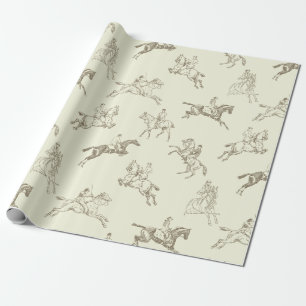 Papier Cadeau Elégant Equestre Beige Vintage