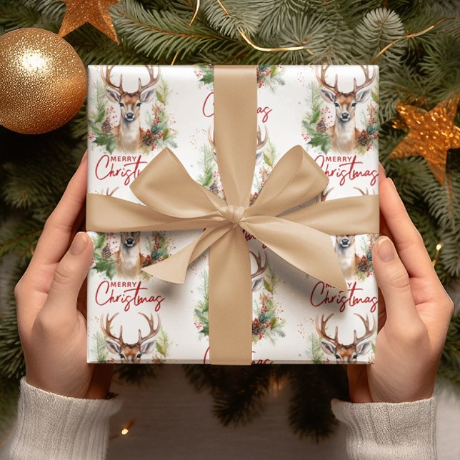 Papier Cadeau Élégant et élégant Cerf Noël Vert (Créateur téléchargé)