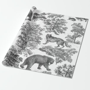 Papier Cadeau Élégant et élégant Rustic Gris Forêt Animaux Toile