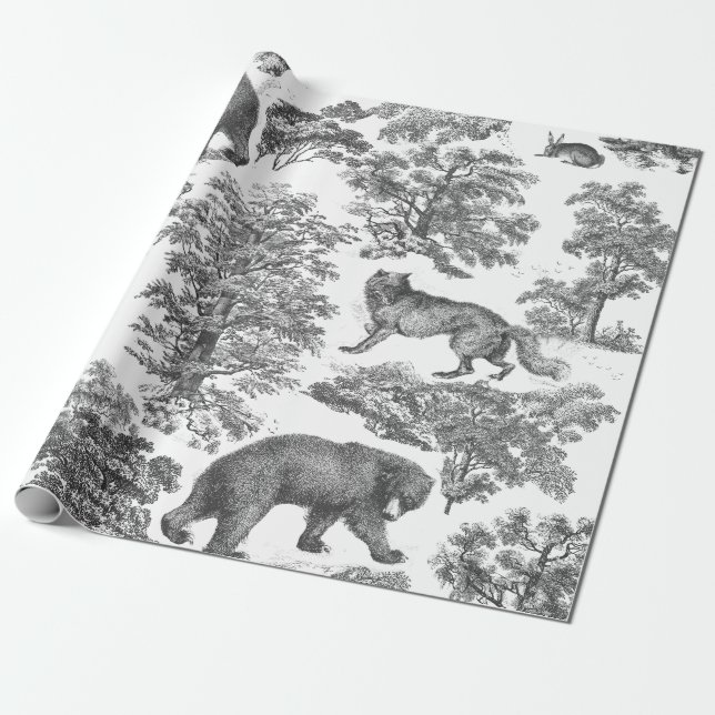 Papier Cadeau Élégant et élégant Rustic Gris Forêt Animaux Toile (Déroulé)
