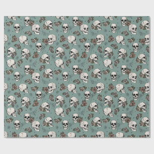 Papier Cadeau Elégant Eucalyptus Green Gothic Skuls Halloween