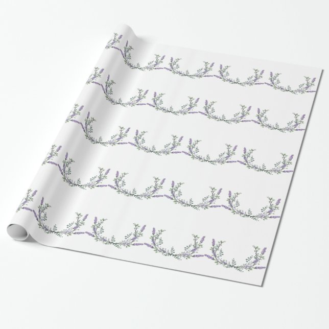 Papier Cadeau Élégant eucalyptus lavande aquarelle (Déroulé)