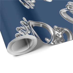 Papier Cadeau Élégant Faux Argent Pellicule Script de Noël Bl