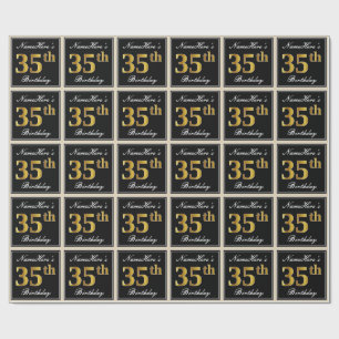 Papier Cadeau Élégant, Faux Gold 35e anniversaire + Nom person