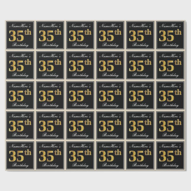 Papier Cadeau Elégant, Faux Gold 35e anniversaire + Nom personna (Plat)