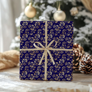 Papier Cadeau Élégant Faux Gold Foil Motif Noël