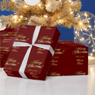 Papier Cadeau Élégant Faux Gold Script Joyeux Noël Rouge