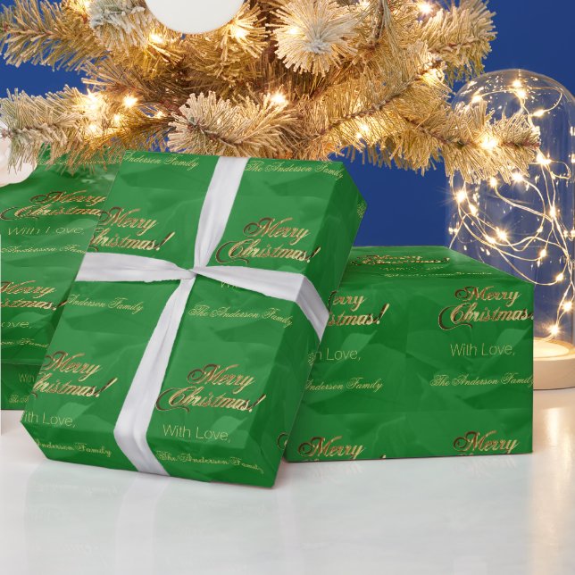 Papier Cadeau Élégant Faux Gold Script Joyeux Noël Vert (Vacances)