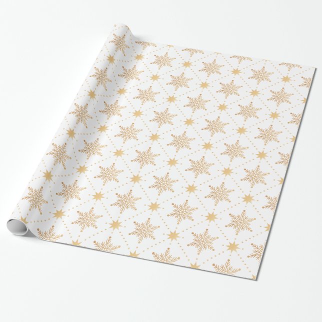 Papier Cadeau Élégant Faux Gold Snowflakes Noël Patttern (Déroulé)