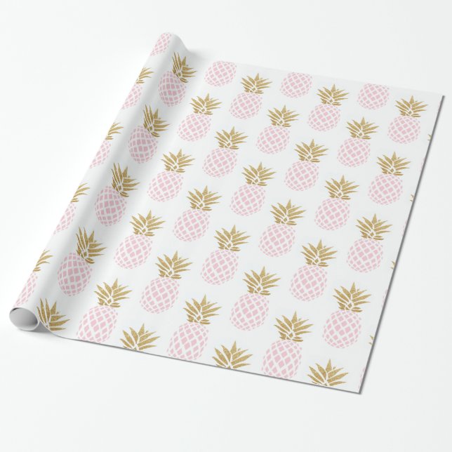 Papier Cadeau Élégant faux or motif d'ananas tropical (Déroulé)