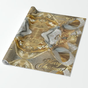 Papier Cadeau Élégant Faux Silver Gold Script Joyeux Noël