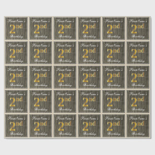 Papier Cadeau Elégant, Faux Wood, Faux Gold 2e anniversaire + No