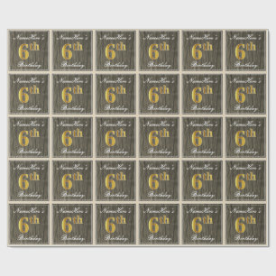 Papier Cadeau Elégant, Faux Wood, Faux Gold 6e anniversaire + No