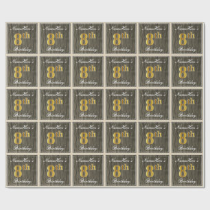 Papier Cadeau Elégant, Faux Wood, Faux Gold 8e anniversaire + No