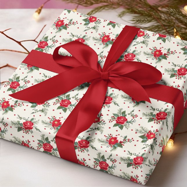 Papier Cadeau Élégant Festif Floral Noël (Créateur téléchargé)
