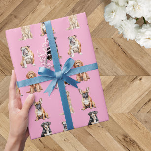 Papier Cadeau Elégant Festif Pink Puppy Chien Anniversaire