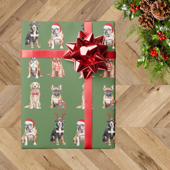 Papier Cadeau Élégant Festif Vert Chien Chien Chien Chien Noël (Créateur téléchargé)