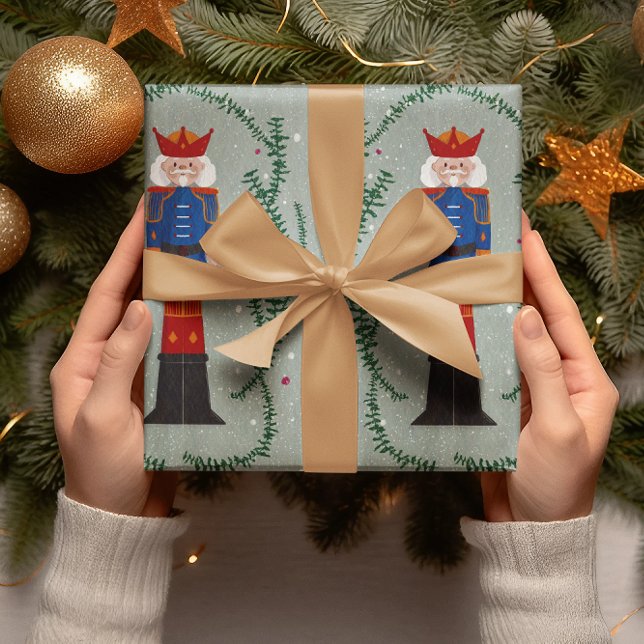 Papier Cadeau Élégant Festif Vert Joyeux Noisette de Noël (Créateur téléchargé)