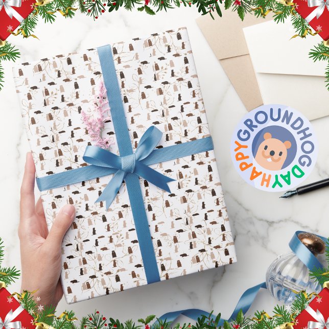 Papier Cadeau Elégant Festif White and Gold Groundhog Day (Créateur téléchargé)